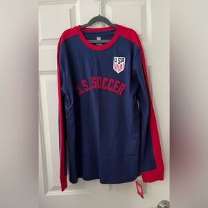 NWT Youth XL Long Sleeve USA Soccer shirt with Patch lettering 100% cotton navy